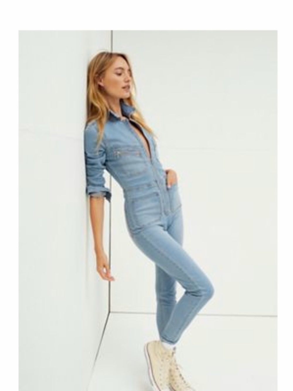 Free People Lennox Jumpsuit Light Blue Denim Jumpsuit size medium worn once!